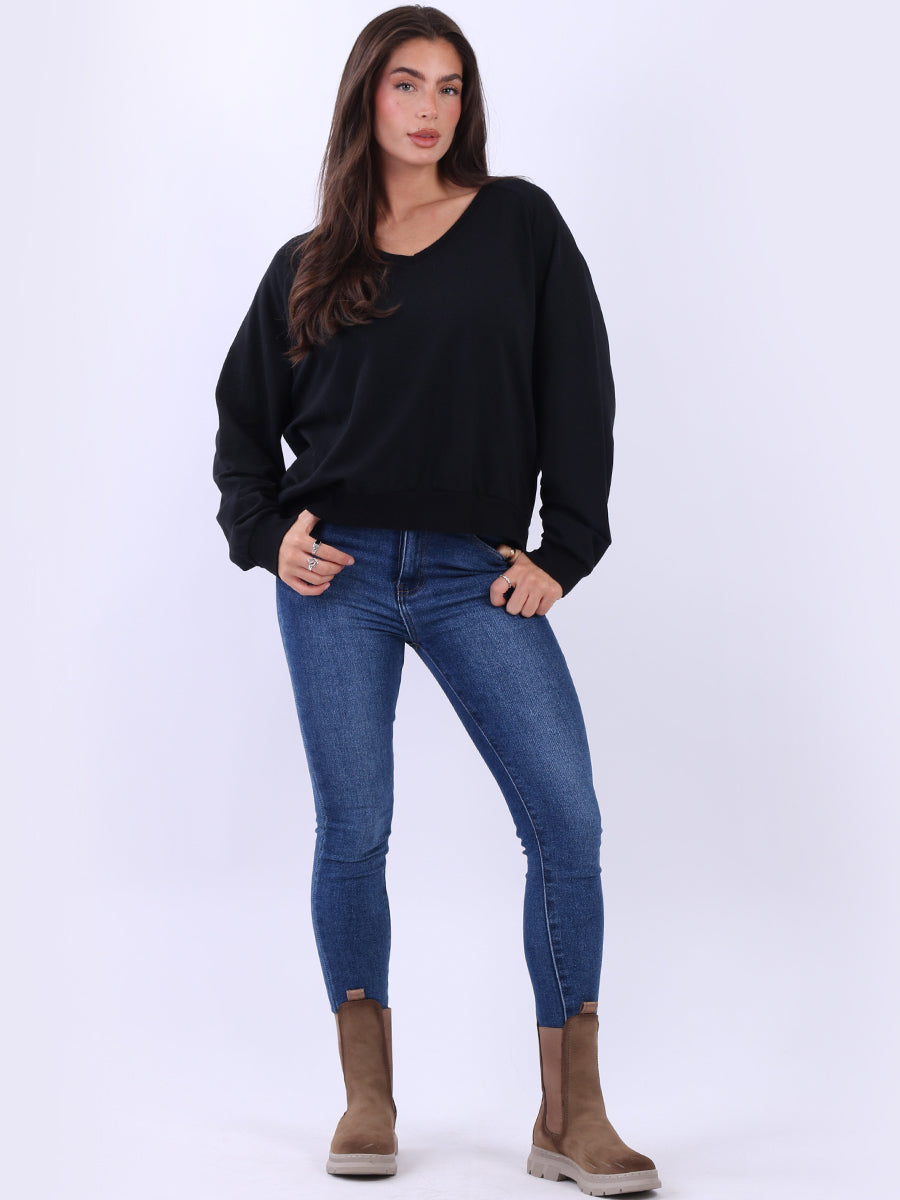 Solid Crop Sweat Top Black