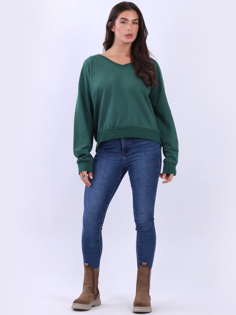 Solid Crop Sweat Top Bottle Green