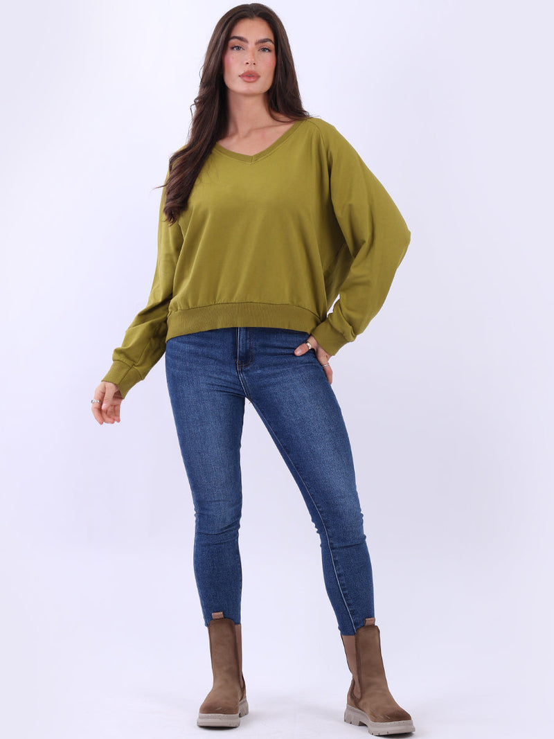 Solid Crop Sweat Top Olive