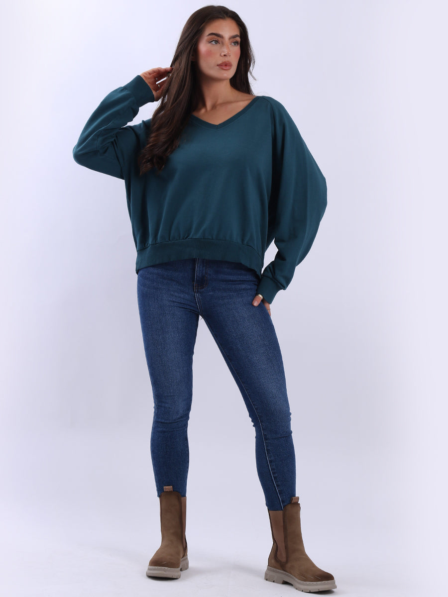 Solid Crop Sweat Top Teal