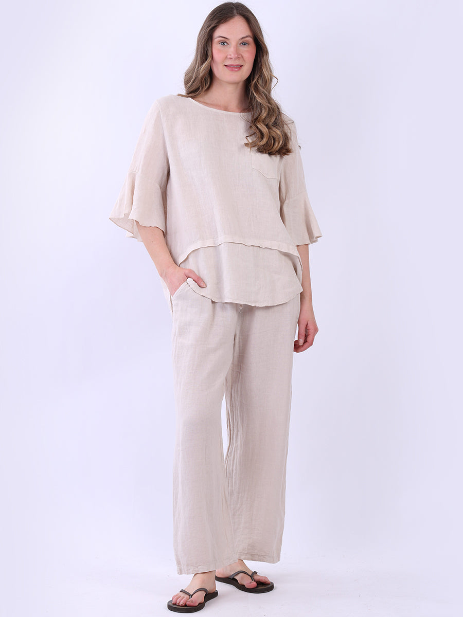 Plain Linen Top Beige