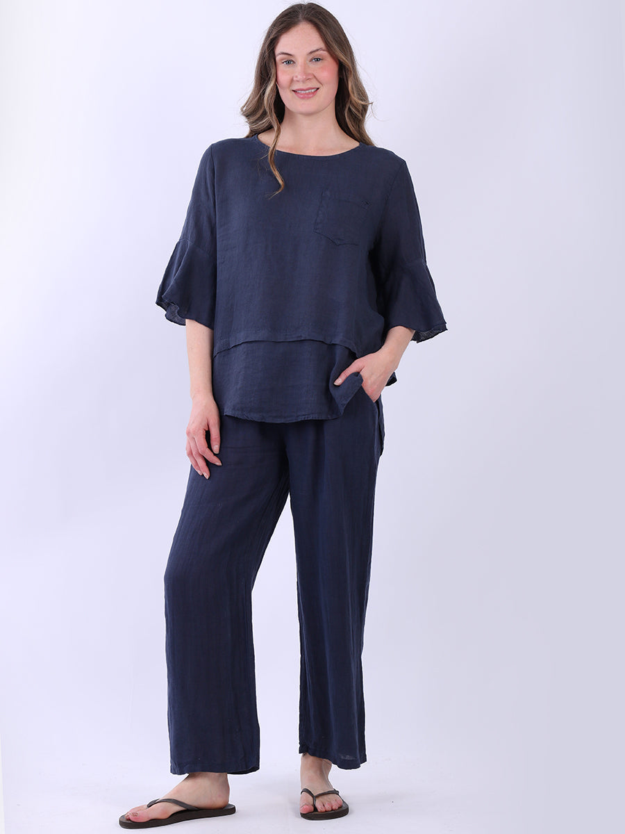 Plain Linen Top Navy