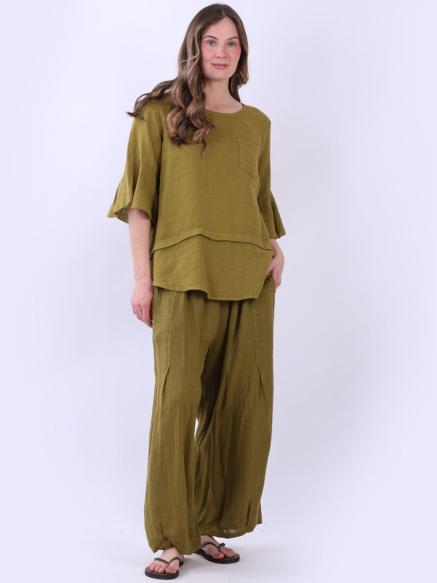 Plain Linen Top Olive