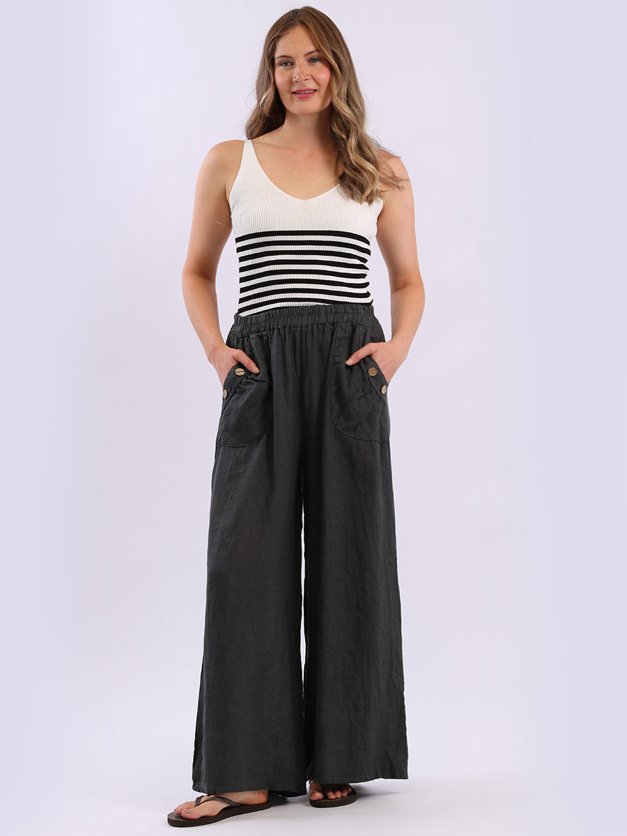 Wide Leg Linen Palazzo Charcoal