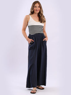 Wide Leg Linen Palazzo Navy