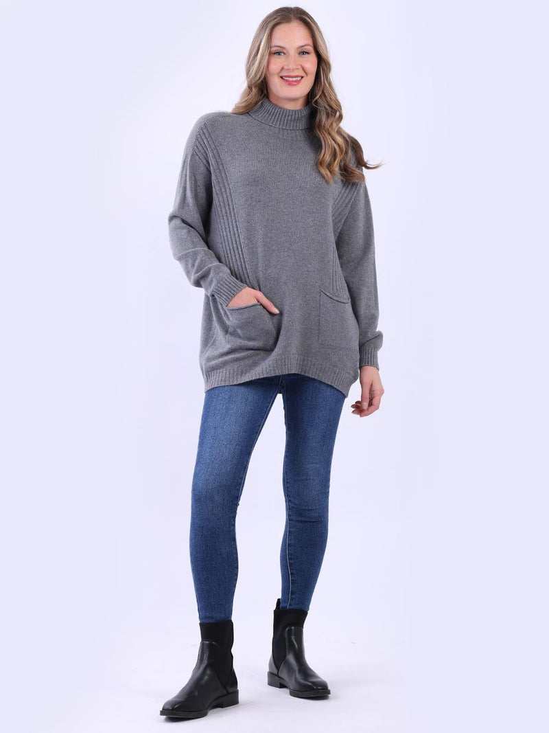 Cable Knit Solid Jumper Charcoal