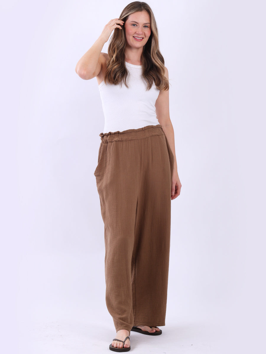 Plain Wide Leg Cotton Trouser Mocha
