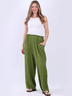 Plain Wide Leg Cotton Trouser Olive