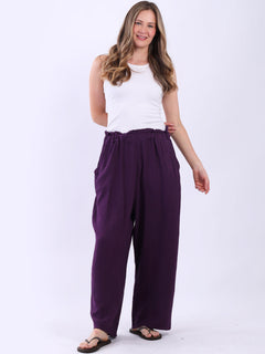 Plain Wide Leg Cotton Trouser Purple