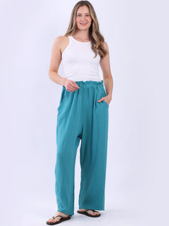 Plain Wide Leg Cotton Trouser Azure