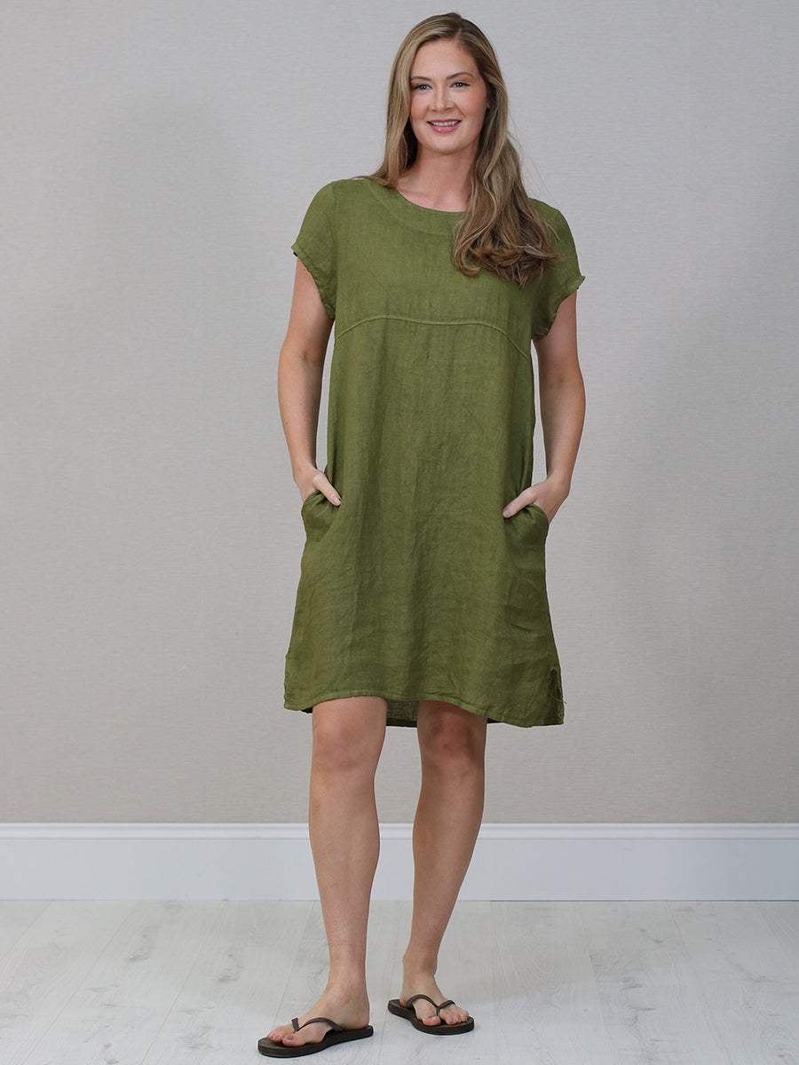 Linen Midi Dress Olive