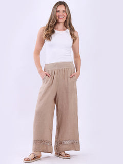 Wide Leg Solid Pants Beige