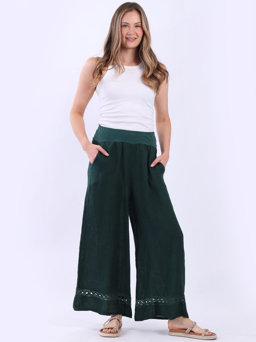 Wide Leg Solid Pants Bottle Green