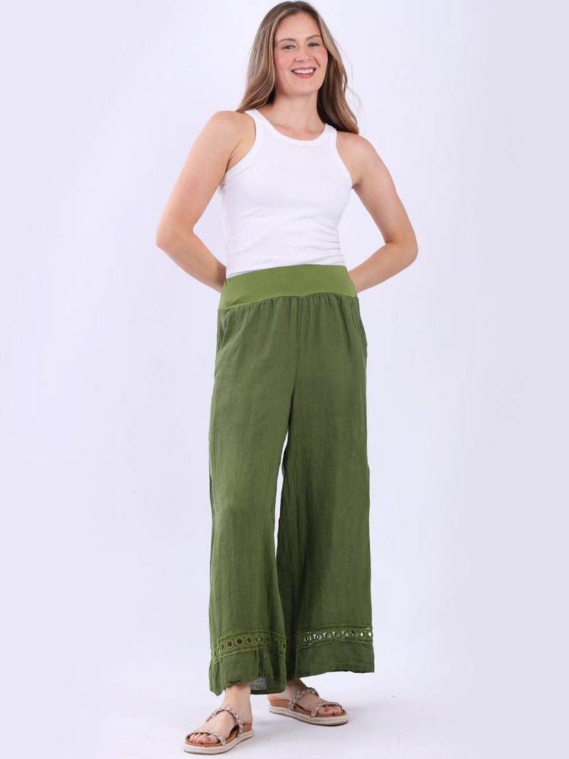 Wide Leg Solid Pants Lime Green