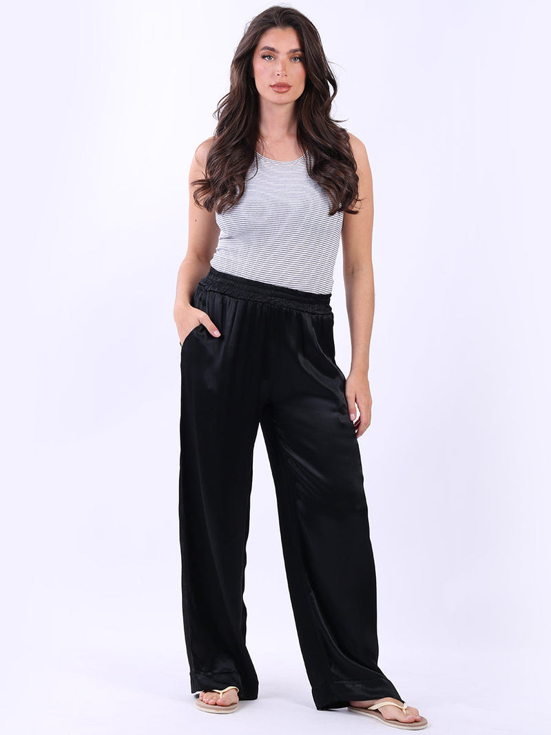 Wide Leg Satin Palazzo Black