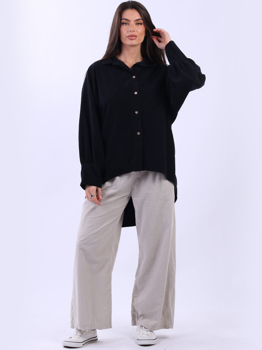 Solid Corduroy Women Shirt Black