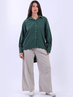 Solid Corduroy Women Shirt Bottle Green