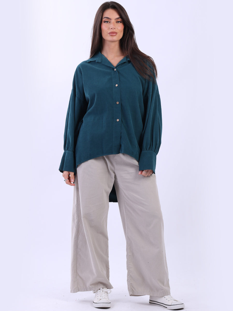 Solid Corduroy Women Shirt Teal