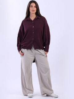 Solid Corduroy Women Shirt Wine