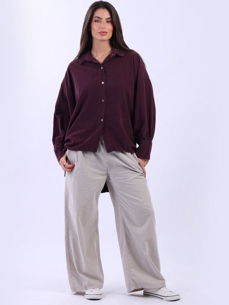 Solid Corduroy Women Shirt Wine
