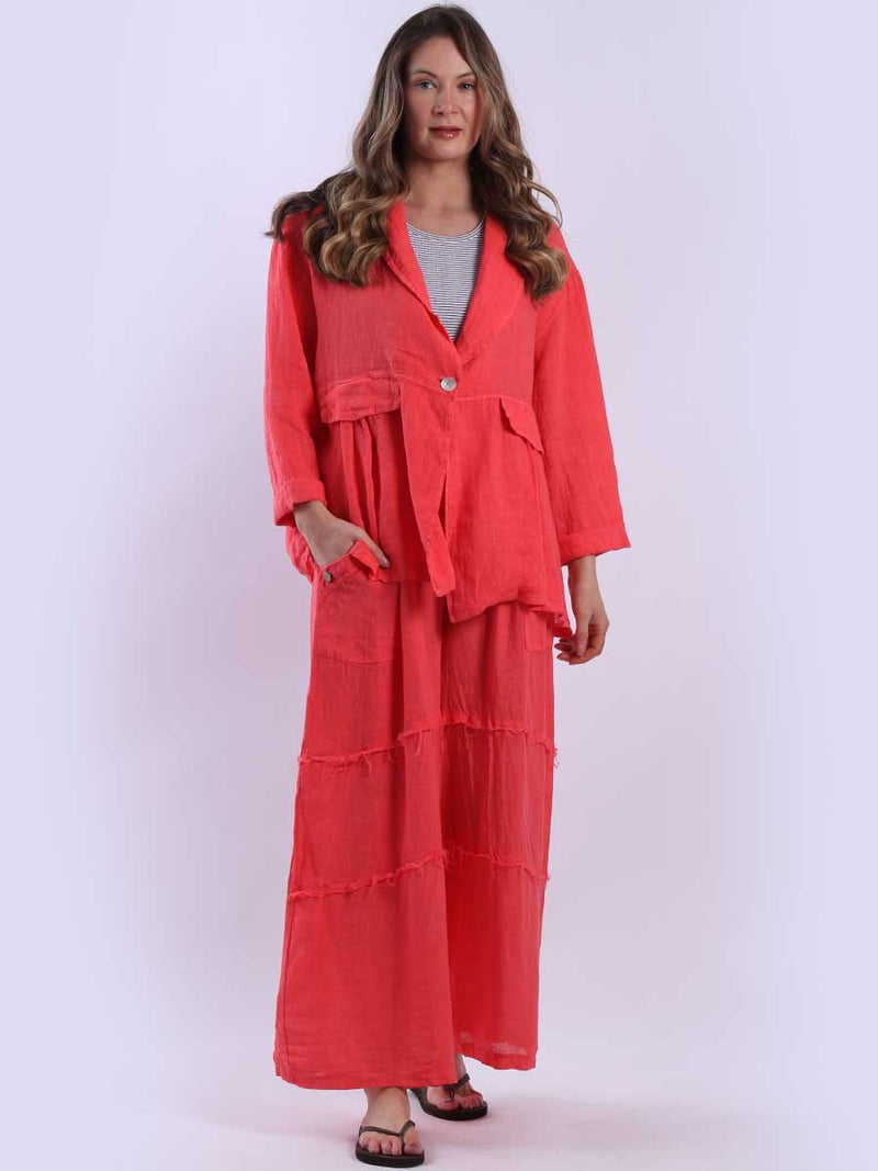 Plain Linen Jacket Coral