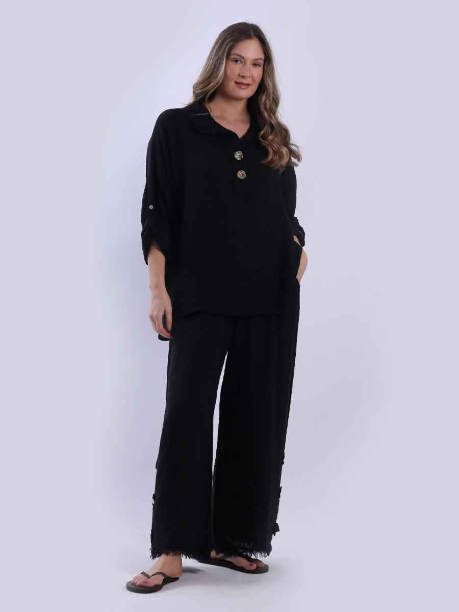 Plain Linen Top Black