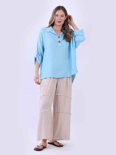 Plain Linen Top Turquoise