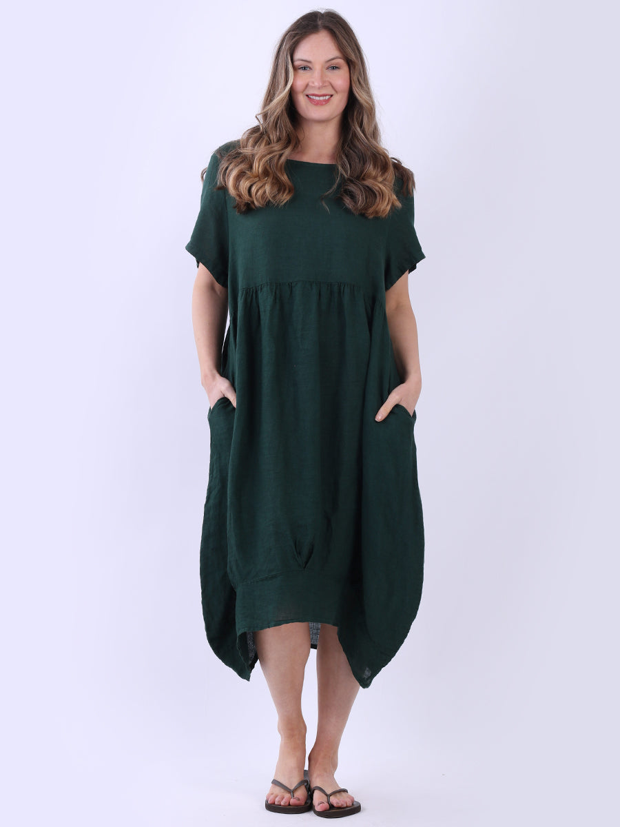 Linen Lagenlook Midi Swing Dress Bottle Green