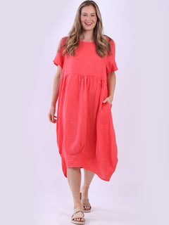 Linen Lagenlook Midi Swing Dress Coral