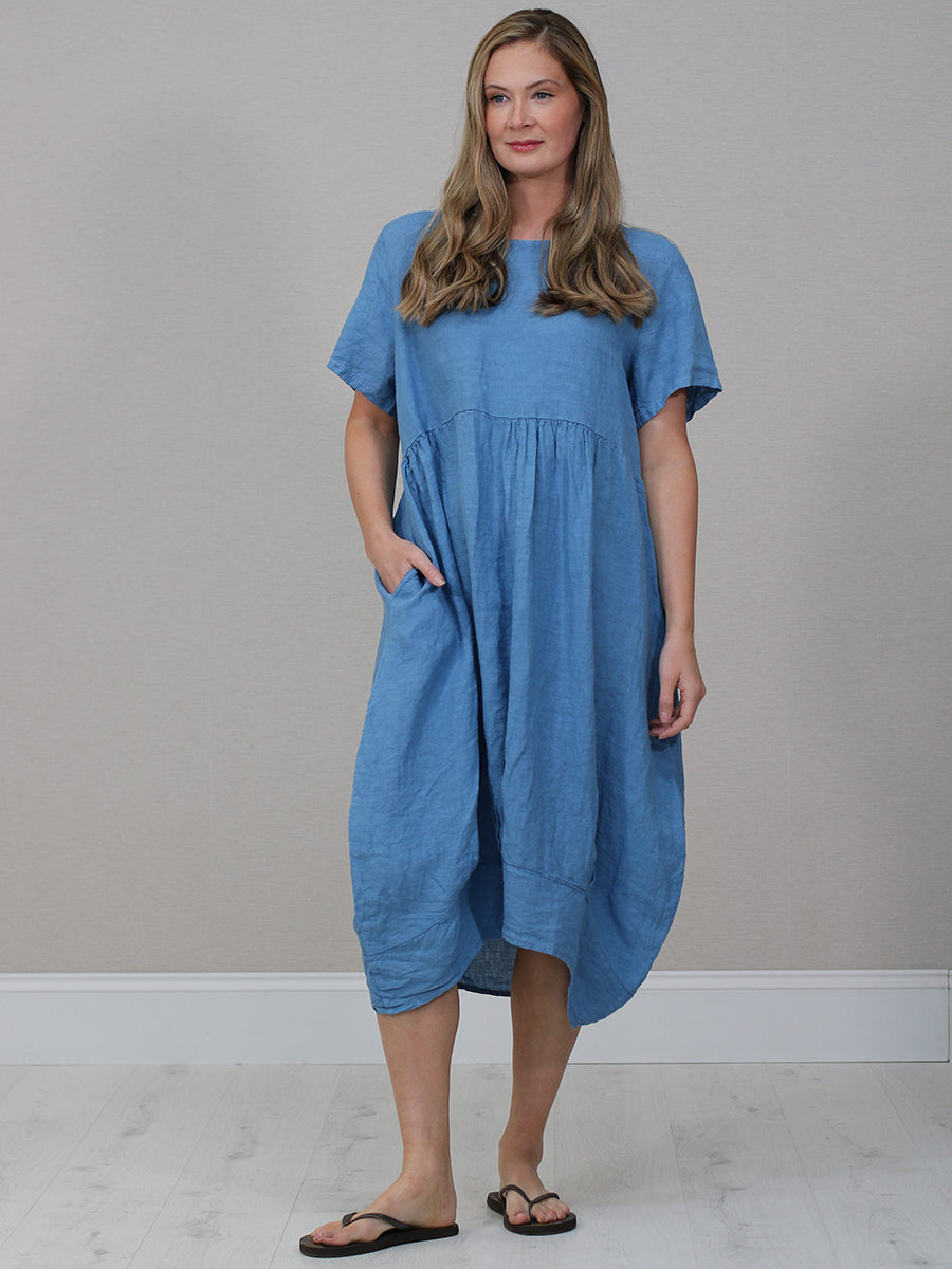 Linen Lagenlook Midi Swing Dress Denim