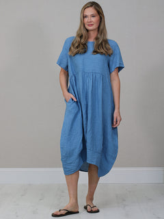 Linen Lagenlook Midi Swing Dress Denim