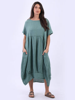 Linen Lagenlook Midi Swing Dress Ocean Blue