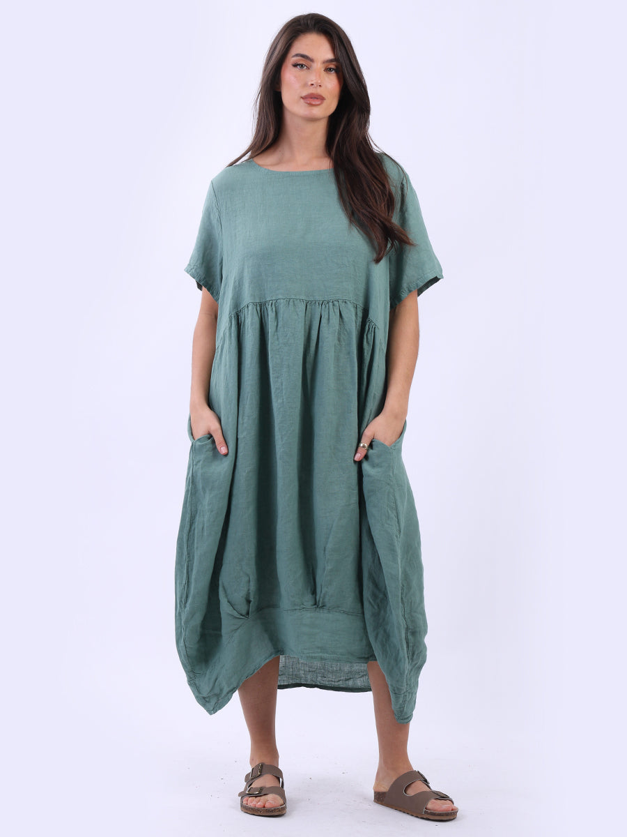 Linen Lagenlook Midi Swing Dress Ocean Blue