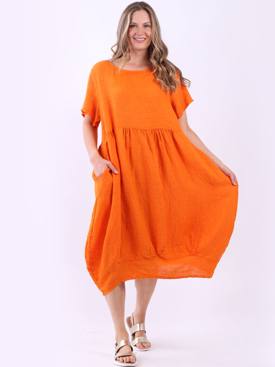 Linen Lagenlook Midi Swing Dress Orange