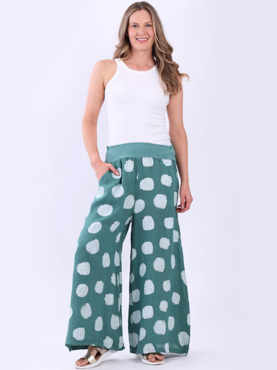 Polka Dot Linen Palazzo Ocean Blue