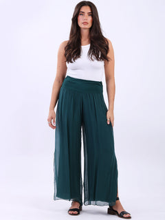 Plain Silk Palazzo Pant Bottle Green
