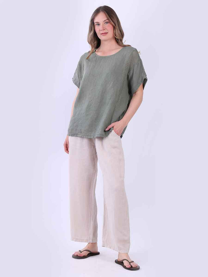 Mesh Net Linen Top Khaki