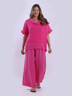 Solid Linen Top Fuchsia