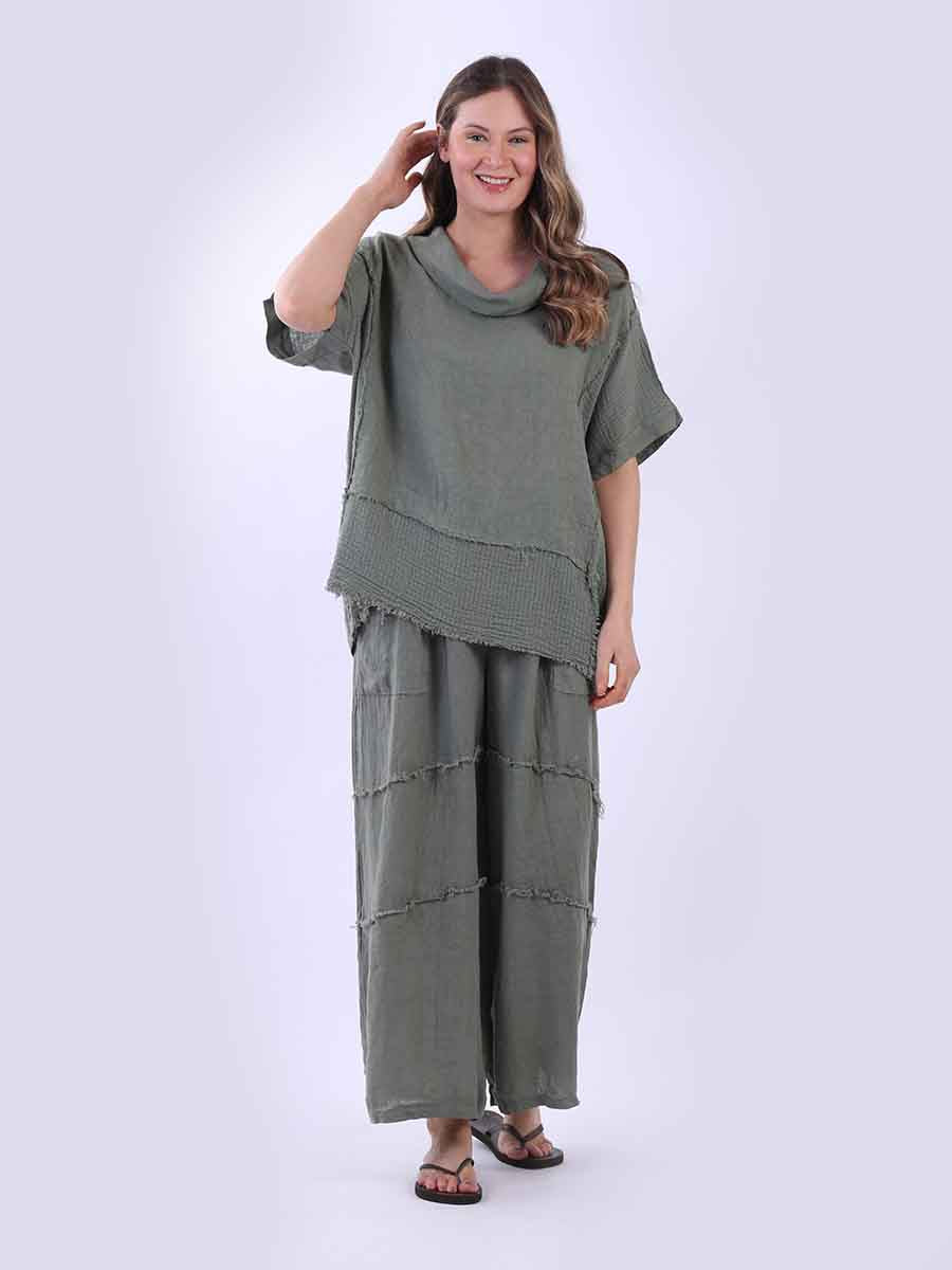 Solid Linen Top Khaki