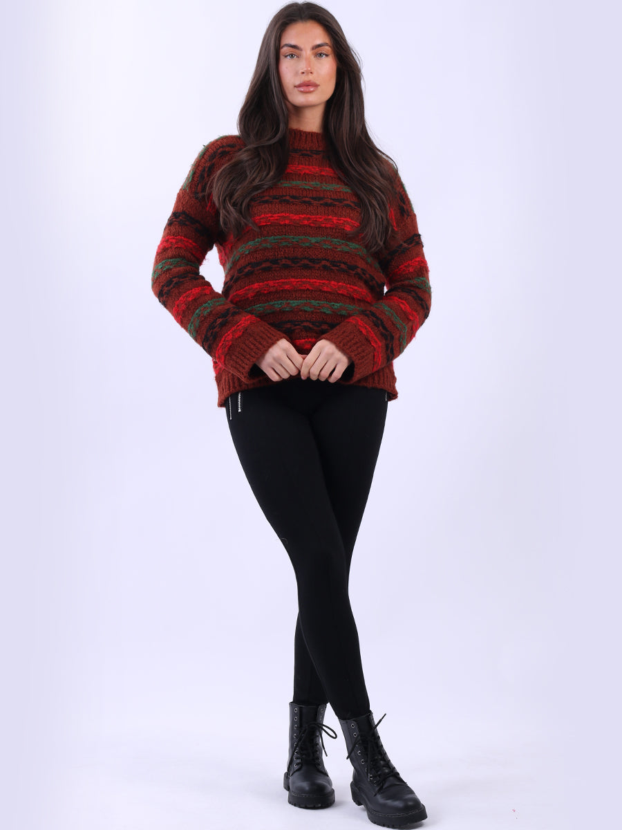 Stripy Wool Knit Xmas Jumper Rust