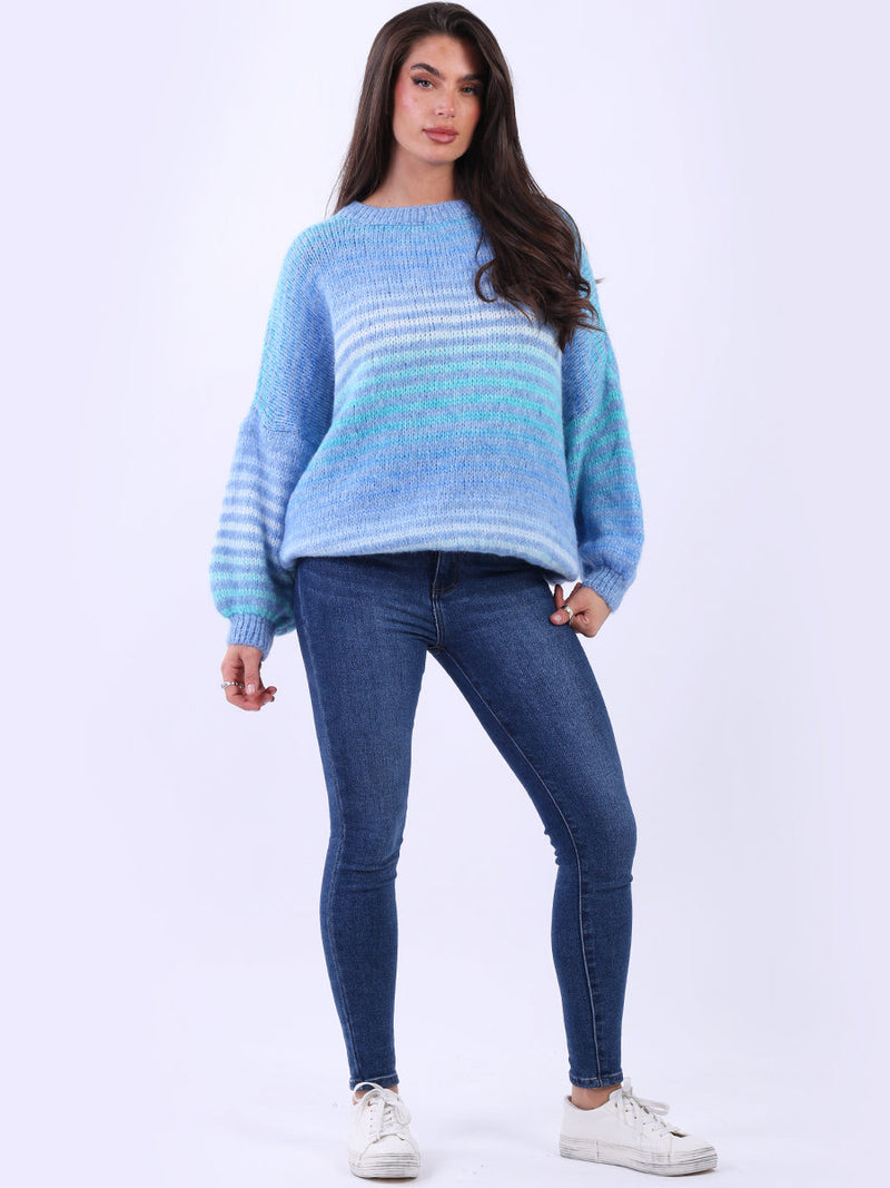 Stripy Woolen Knit Jumper Denim