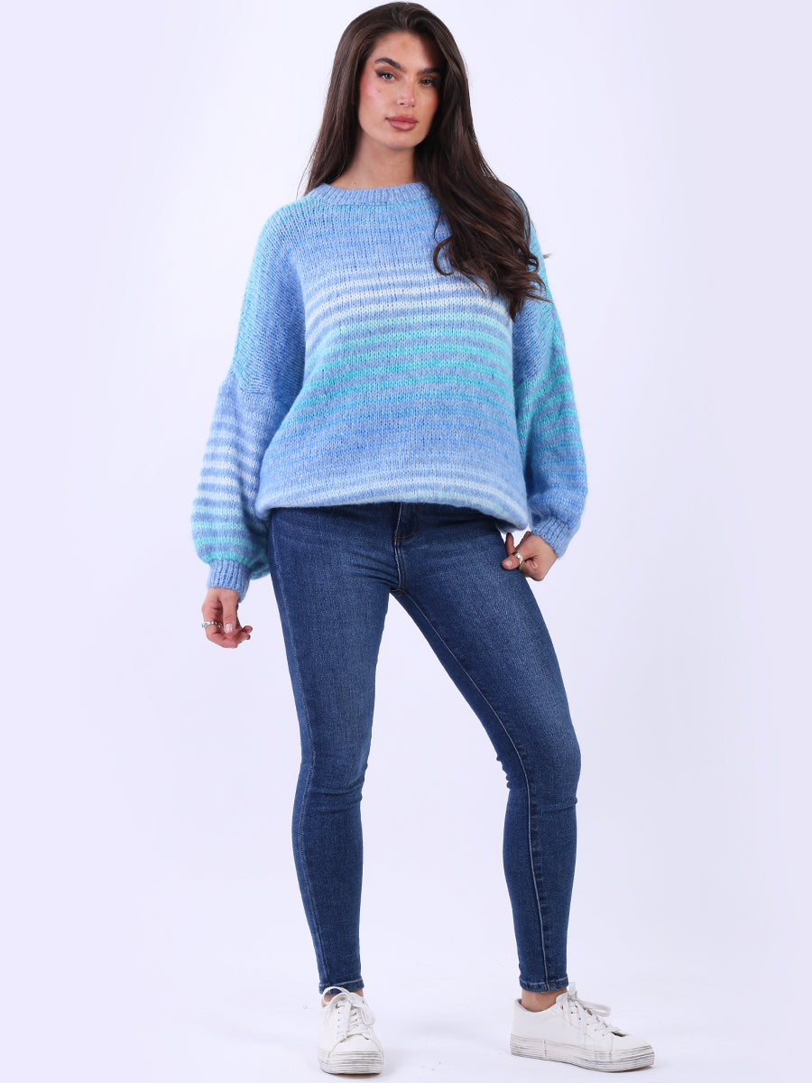 Stripy Woolen Knit Jumper Denim