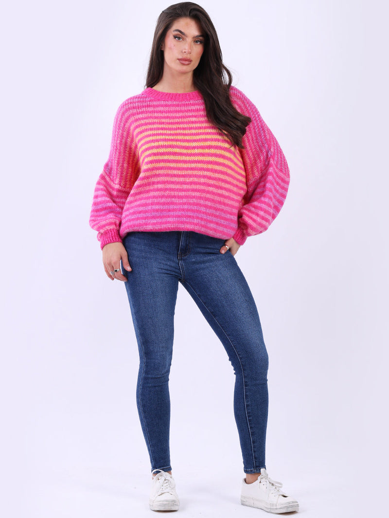 Stripy Woolen Knit Jumper Fuchsia