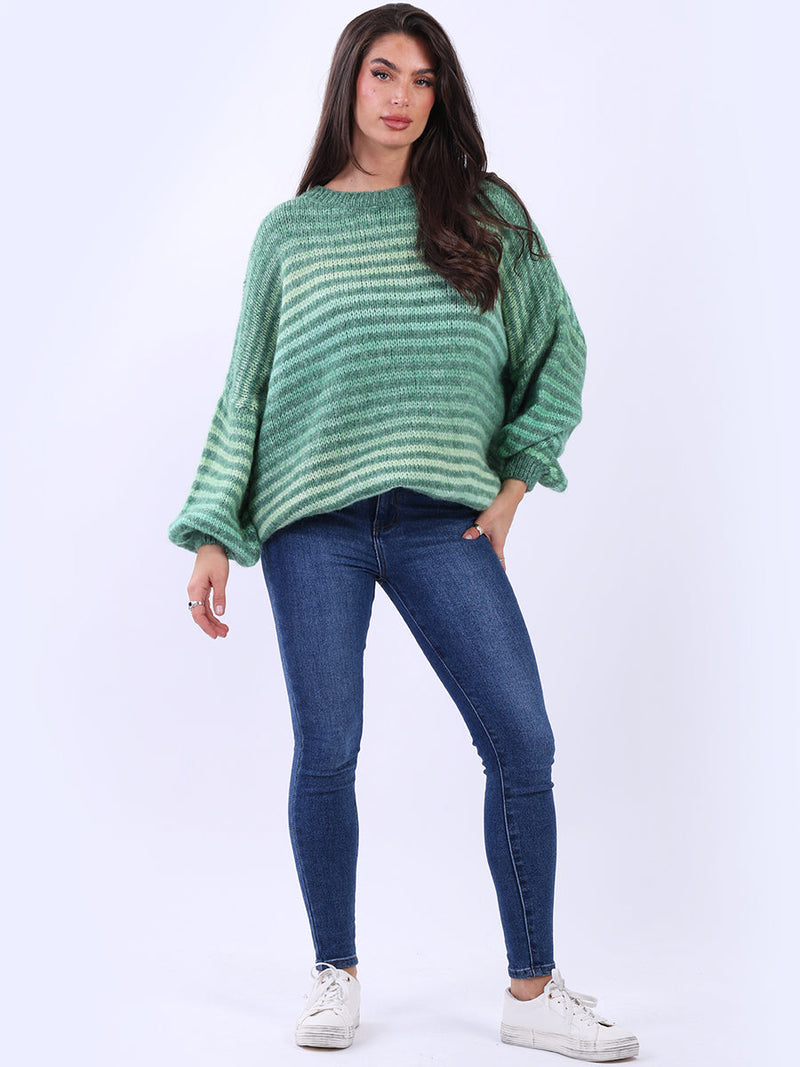 Stripy Woolen Knit Jumper Green
