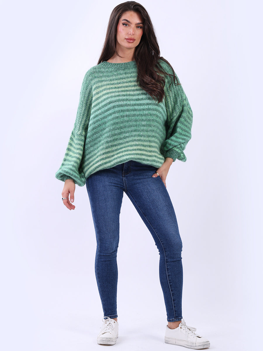Stripy Woolen Knit Jumper Green