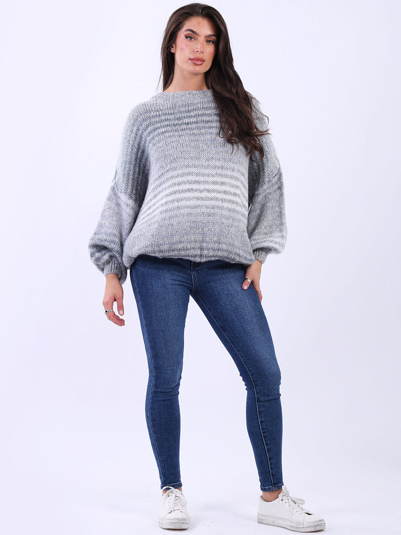 Stripy Woolen Knit Jumper Grey