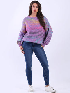 Stripy Woolen Knit Jumper Magenta