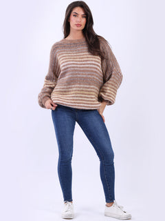 Stripy Woolen Knit Jumper Mocha