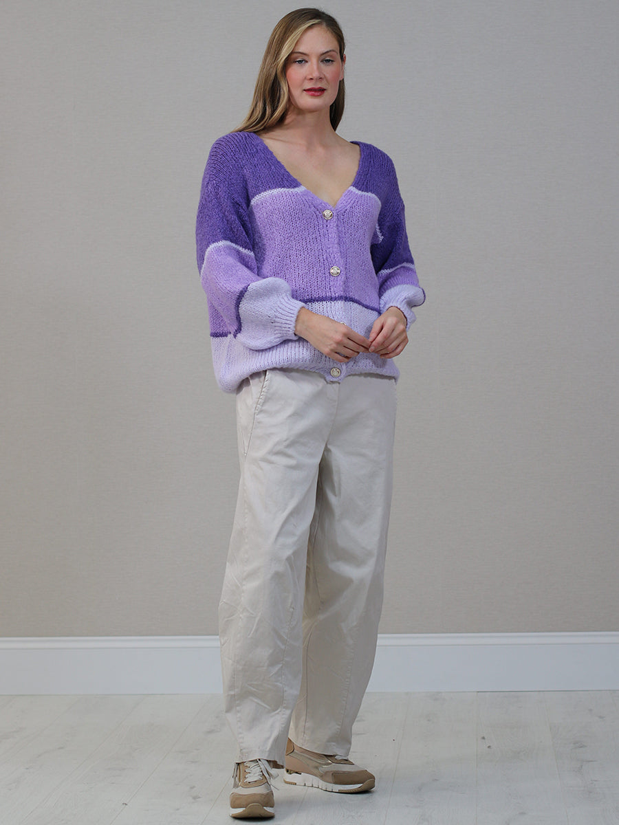 Button Down Knitted Cardigan Purple