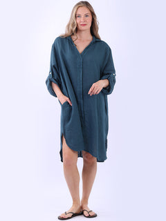 Oversized Linen Dress Teal